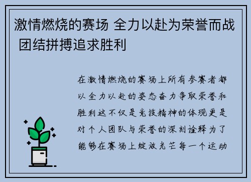 激情燃烧的赛场 全力以赴为荣誉而战 团结拼搏追求胜利